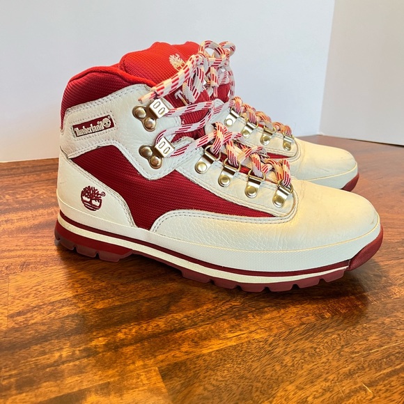 TIMBERLAND Euro Hiker Mid Leather Hiking Boot, 90s Vintage Red/White, Size 9 Y2K - Picture 3 of 13